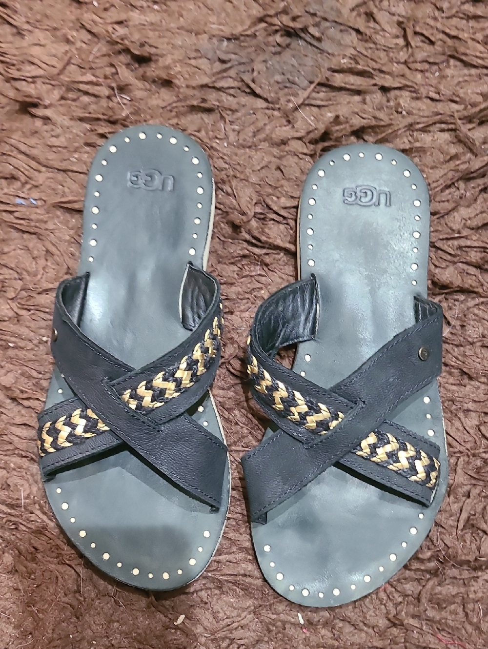 UGG Women's Black Cross-Strap Slide Sandals with Braided Accent
